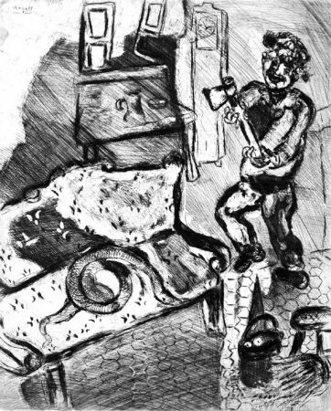 Acquaforte Chagall - Le Villageois et le serpent