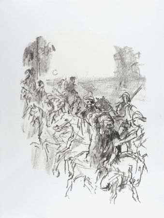Litografia Kokoschka - Lear and his men leaving Goneril's castle, 1963