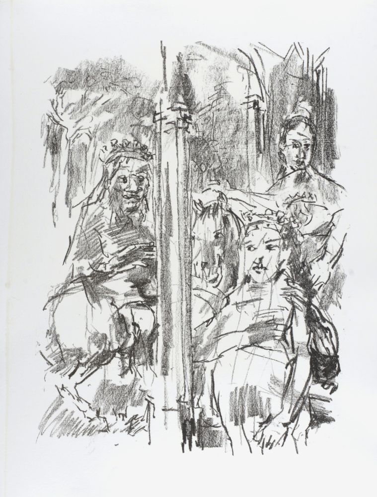Litografia Kokoschka - Lear, Regan, Goneril, 1963