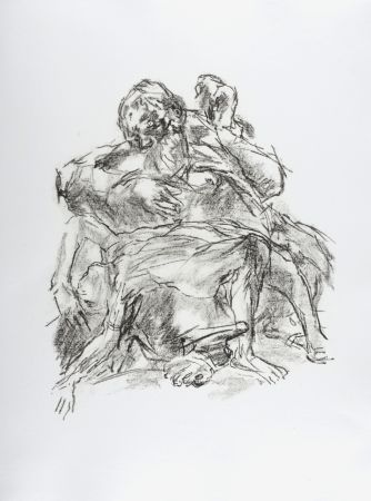Litografia Kokoschka - Lear with the body of Cordelia, 1963