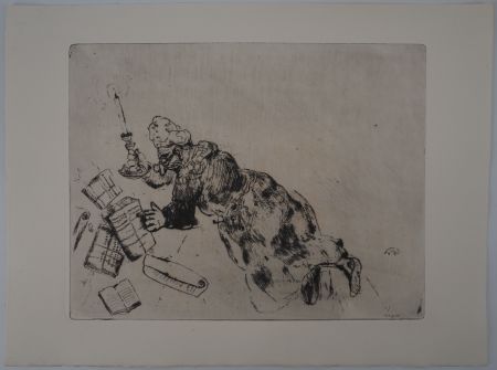 Incisione Chagall - Lecture à la chandelle (Pliouchkine à la recherche de ses papiers)