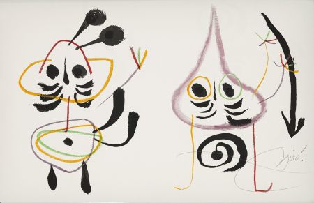 Litografia Miró - L'ENFANCE D'UBU. Lithographie en couleurs signée (1975).