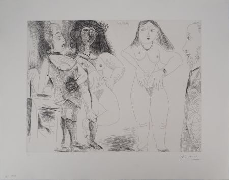 Incisione Picasso - Les 156, planche 126 : Degas chez les filles, la note