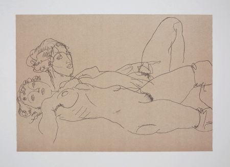 Litografia Schiele - LES 2 FILLES / TWO GIRLS - 1914