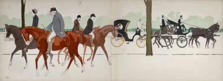 Litografia Goursat - Les Acacias : M. Castillo, Marquis du Lau, Antoine de Gontaut-Biron, Duc de Brissac, Réjane, Prince Troubetskoi, c. 1900-1925