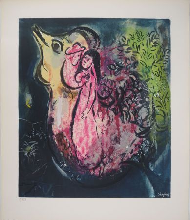 Litografia Chagall - Les amoureux au coq