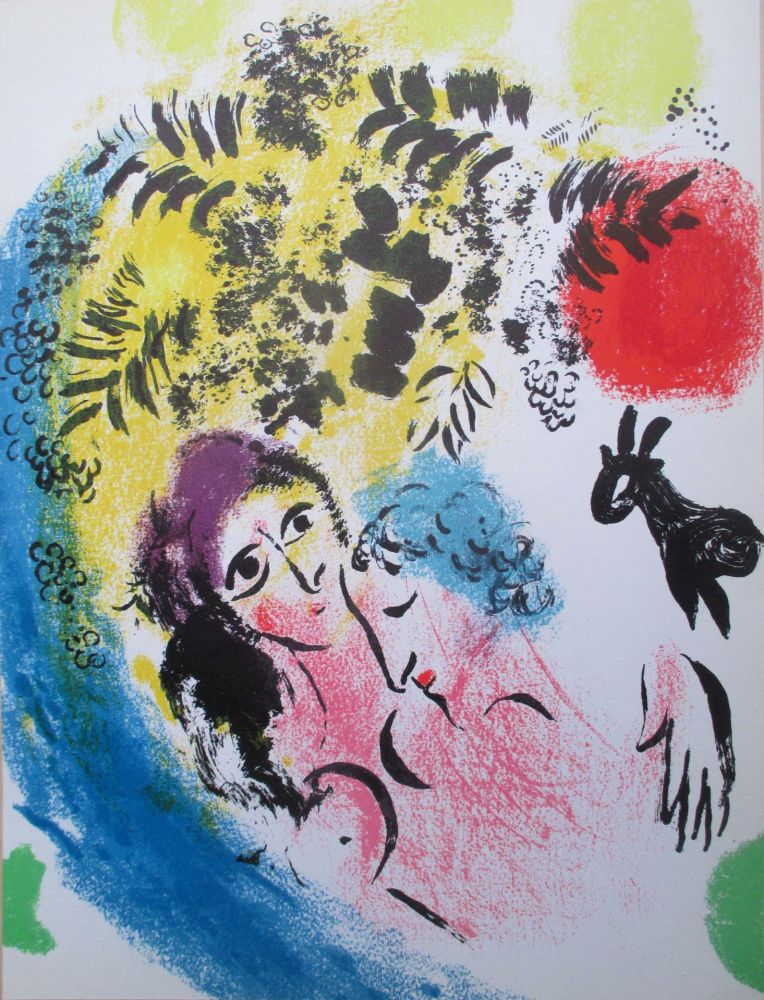 Litografia Chagall - Les Amoureux au soleil rouge