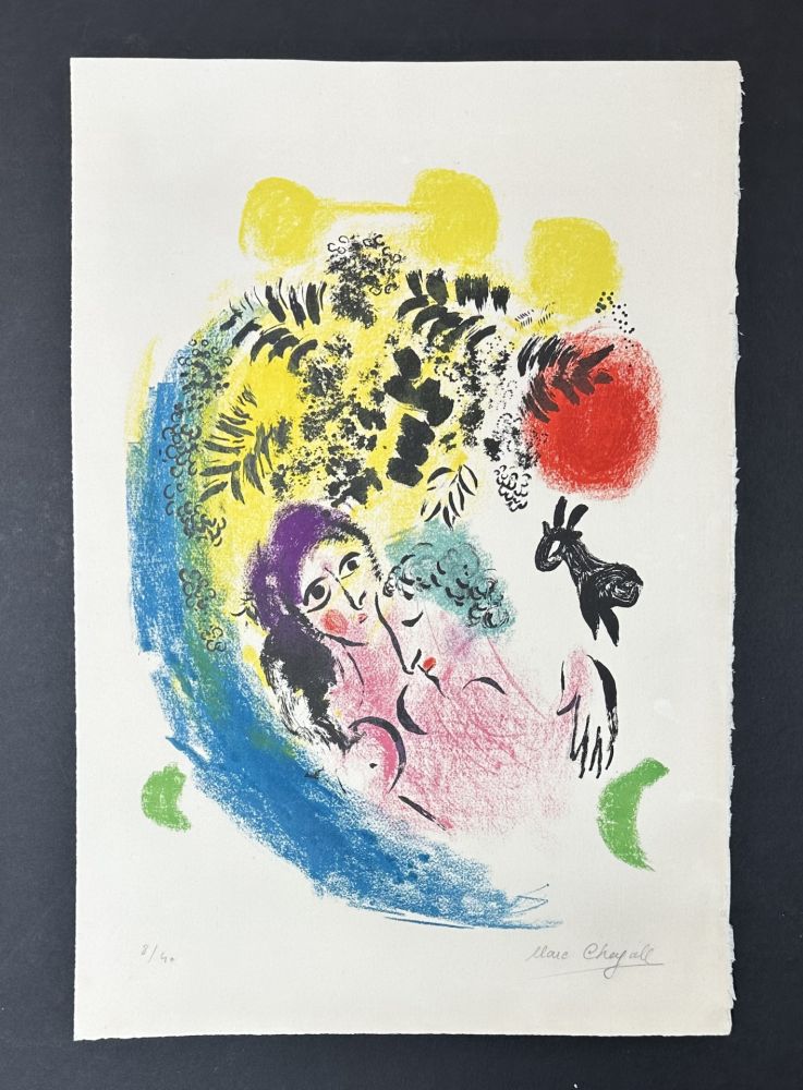 Litografia Chagall - Les amoureux au Soleil Rouge