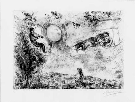Acquaforte E Acquatinta Chagall - Les Amoureux dans le ciel St-Paul