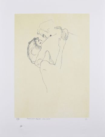 Litografia Klimt - LES AMOUREUX / LOVERS 1904-1905 / Upper bodies of an embracing couple