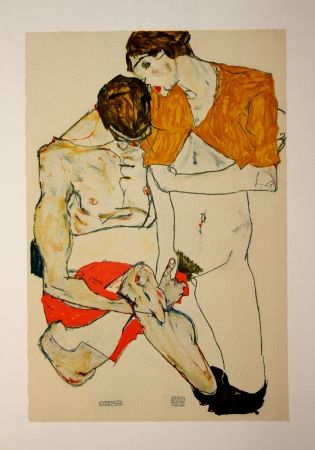 Litografia Schiele - LES AMOUREUX / LOVERS (Egon Schiele & Valerie Neuziel) - Lithographie / Lithograph - 1913
