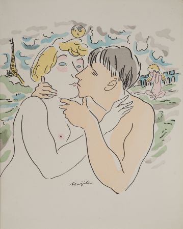 Incisione Foujita - Les amoureux à Paris