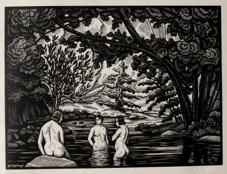 Incisione Su Legno Moreau - LES BAIGNEUSES / BATHERS - Gravure s/bois / Woodcut - 1912