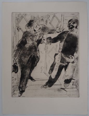 Incisione Chagall - Les deux compères (Manilov et Tchitchikov sur le seuil de la porte)