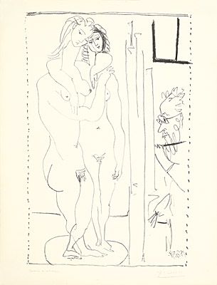 Litografia Picasso - Les deux modèles nus