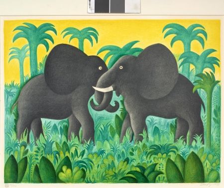 Litografia Scherfig - Les deux éléphants