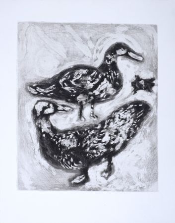 Incisione Chagall - Les Fables de La Fontaine : La Tortue et les deux canards, 1952