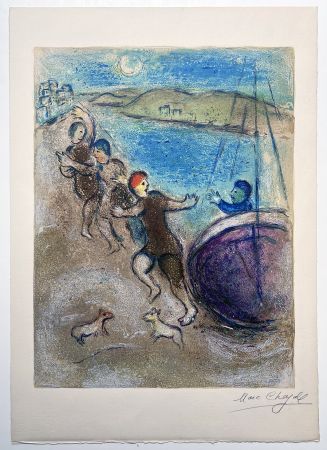 Litografia Chagall - LES JEUNES GENS DE METHYMNE. Lithographie originale signée (Daphnis & Chloé, 1961)