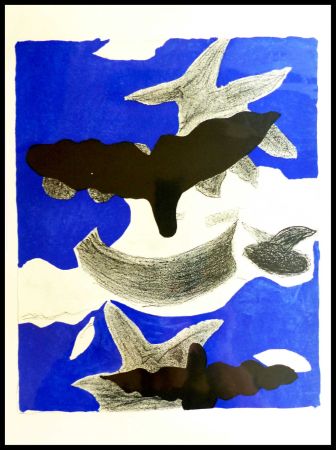 Litografia Braque (After) - LES OISEAUX FOND BLEU
