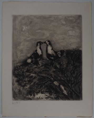 Incisione Chagall - Les pigeons amoureux (Les deux pigeons)