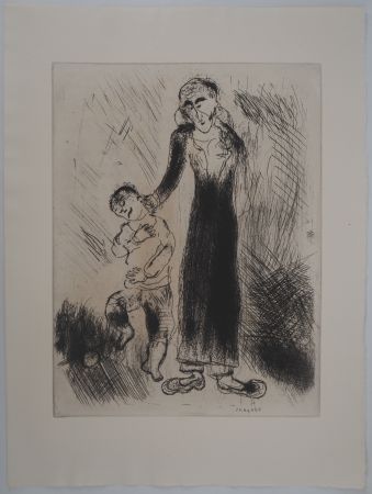 Incisione Chagall - Les réprimandes (Le père de Tchitchikov lui donne une correction)