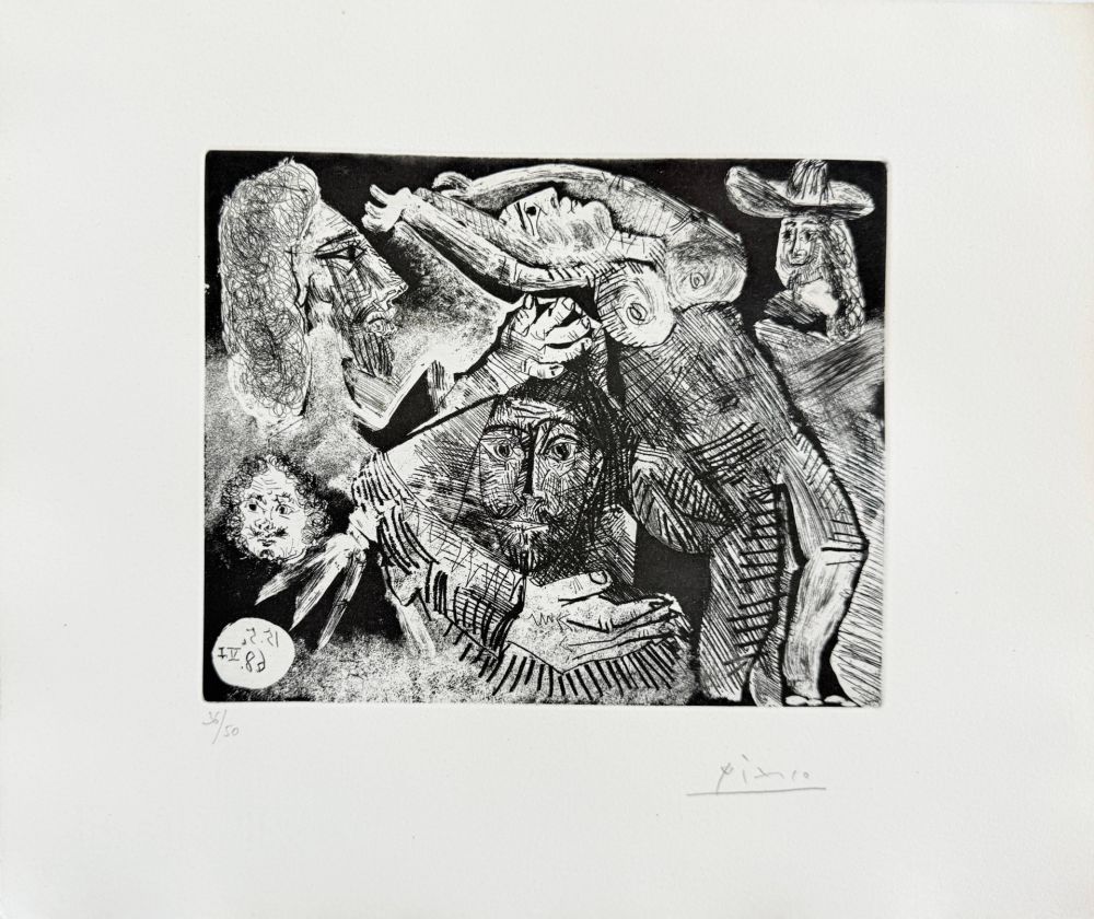 Acquaforte E Acquatinta Picasso - Les Trois mousquetaires, Series 347, Plate 91