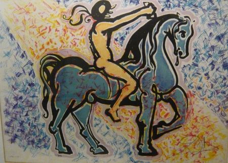 Litografia Dali - Les vitraux - le cavalier