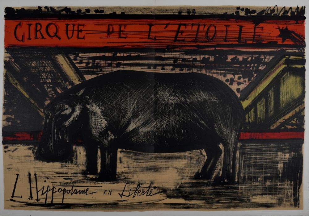 Litografia Buffet - L'hippopotame en liberté, 1968.