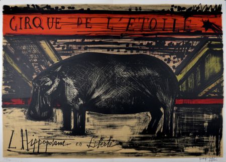 Litografia Buffet - L'hippopotame en liberté, 1968.