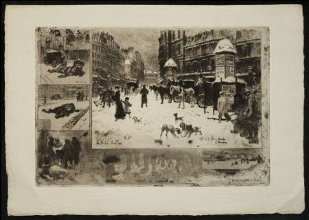 Acquaforte E Acquatinta Buhot - L'Hiver à Paris ou La Neige à Paris