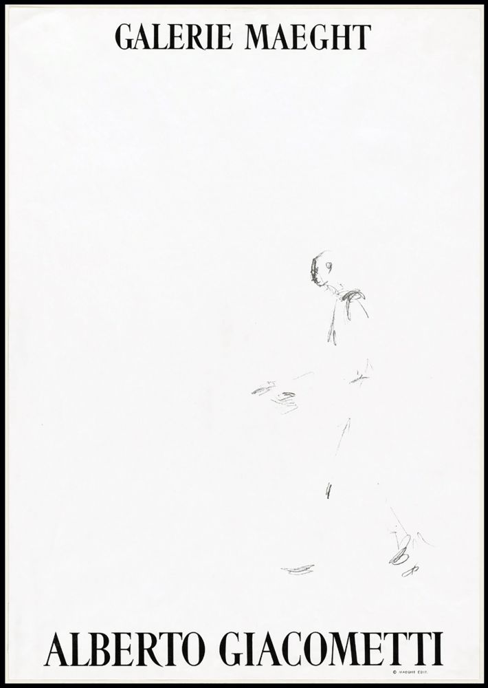 Litografia Giacometti - L'HOMME QUI MARCHE (1957). Affiche lithographique pour une exposirion à la Galerie Maeght.