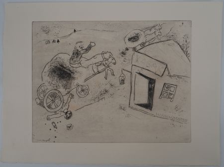 Incisione Chagall - L'homme renversé (Mort de Mets-les-pieds-dans-le-plat)
