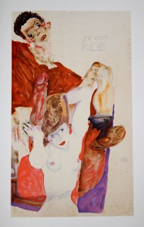 Litografia Schiele - L'HOTE ROUGE / The RED HOST - Lithographie / Lithograph - 1911