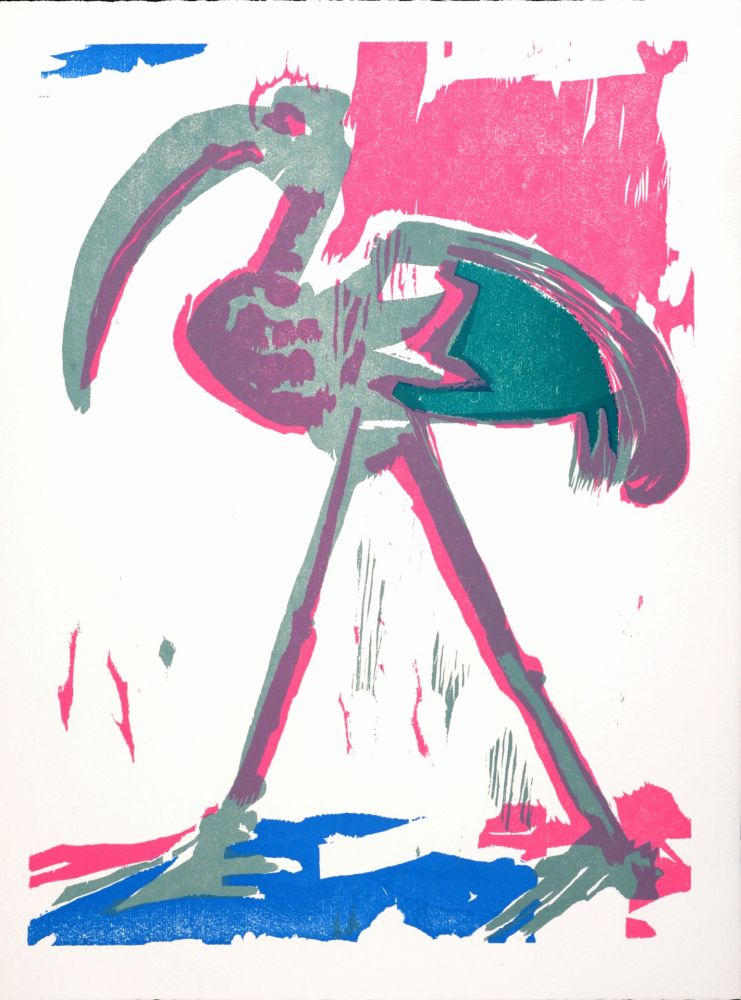 Incisione Su Legno Lorjou - L'Ibis, 1965