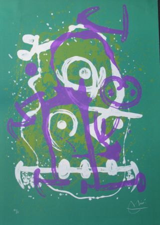 Litografia Miró - L'Illetre Vert Et Violet - M618