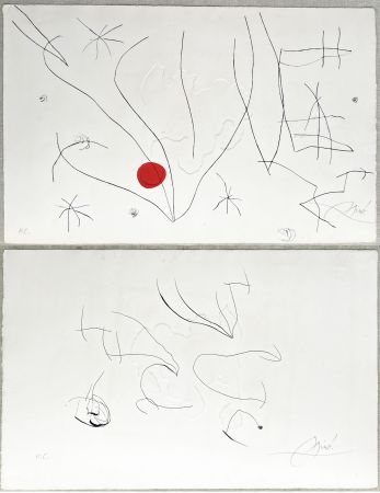 Acquaforte E Acquatinta Miró - L'ISSUE DÉROBÉE. Pointe sèche, aquatinte et gaufrage, signée à double face (1974)