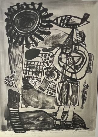 Litografia Corneille - Lithographie aquarellée La Baigneuse au soleil, 1974. Pièce Unique