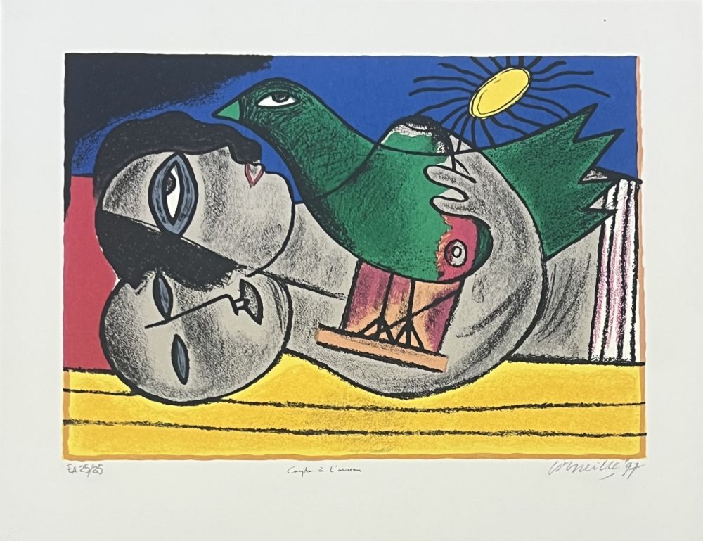 Litografia Corneille - Lithographie Couple à l'oiseau, E/A, 1997