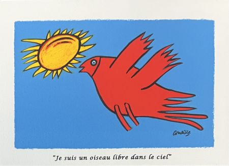 Litografia Corneille - Lithographie Je suis un oiseau libre dans le ciel 