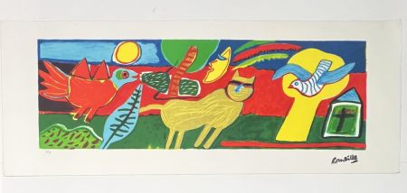 Litografia Corneille - Lithographie L'été commençant, Le chat jaune, 2002. Exemplaire d'artiste