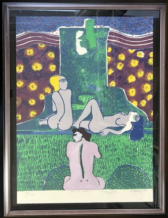 Non Tecnico Corneille - Lithographie reprise à la gouache, Pièce Unique Un été à la Tour, 1979