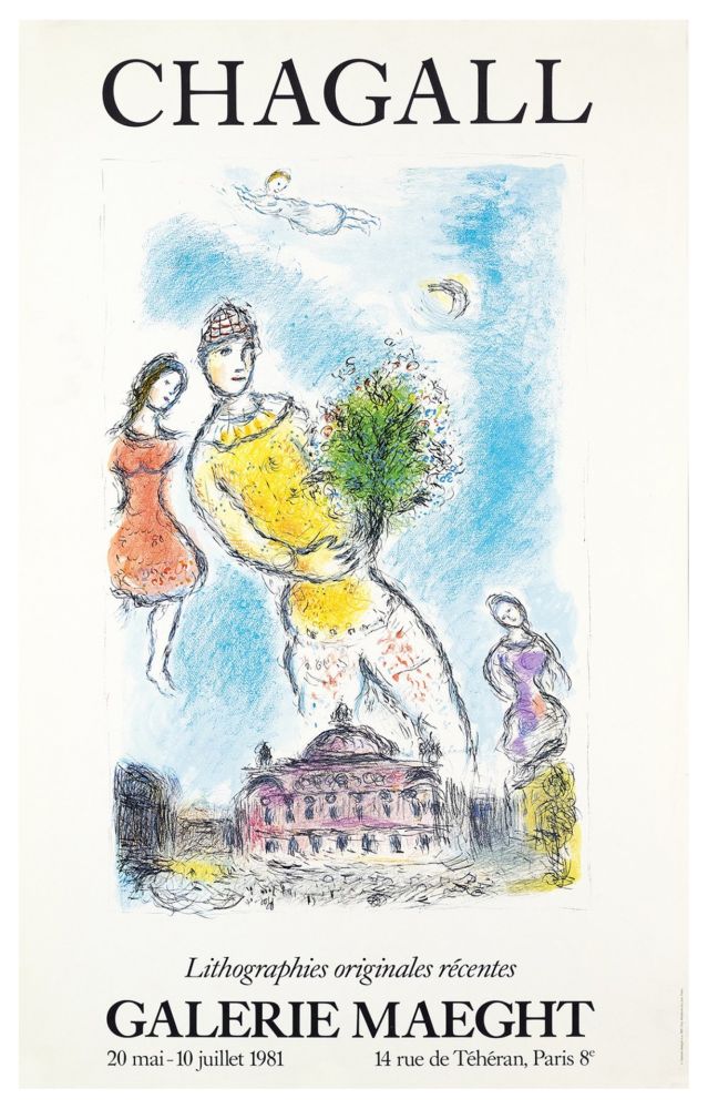 Manifesti Chagall - LITHOGRAPHIES ORIGINALES RÉCENTES. L'OPÉRA DE PARIS. Affiche originale. Maeght 1981