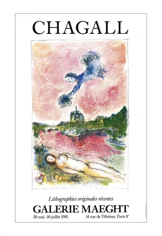 Manifesti Chagall - LITHOGRAPHIES ORIGINALES RÉCENTES. NOTRE-DAME DE PARIS. Affiche originale. Maeght 1981