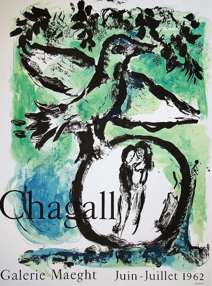 Manifesti Chagall - L'OISEAU VERT. Galerie Maeght. Affiche originale (1962).
