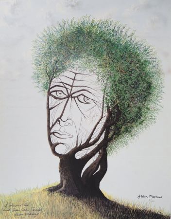 Litografia Marais  - L'Olivier de Saint Jean Cap Ferrat - Visage dans l'arbre