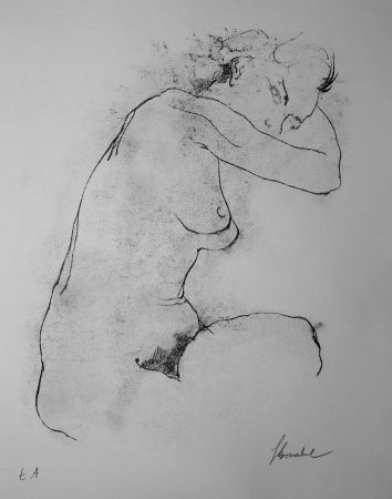 Litografia Bonabel - Louis-Ferdinand Céline - Litographie Originale / Original Lithograph - Autoportrait / Self-Portrait - Nu Feminin / Male Nude - 1945