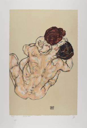 Litografia Schiele - Lovers, 1917 (Mann und frau, umarmung)