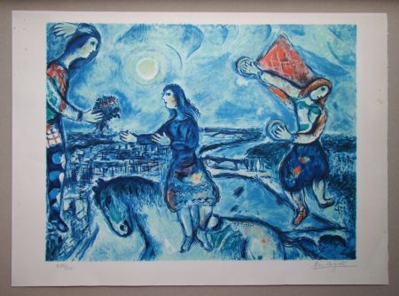 Litografia Chagall (After) - Lovers over Paris