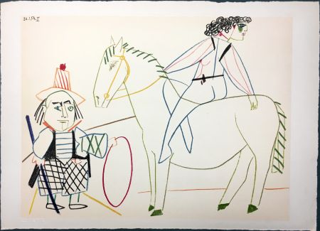 Litografia Picasso - L'écuyère et l'homme au cerceau (La Comédie Humaine - Verve 29-30. Vallauris 1954)