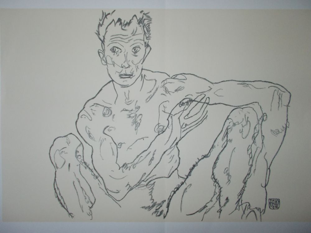 Litografia Schiele - Male nude
